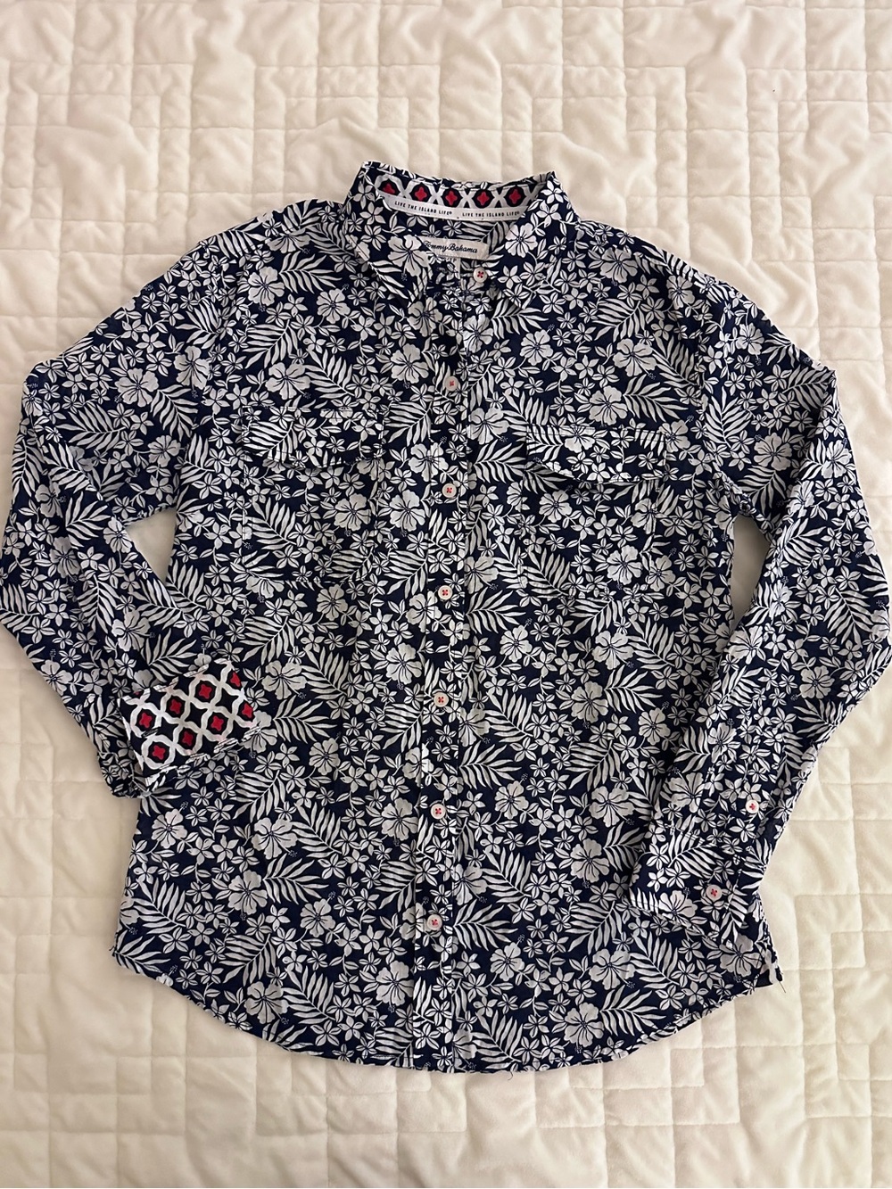Tommy Bahama Navy and White Floral Button-Down Shirt